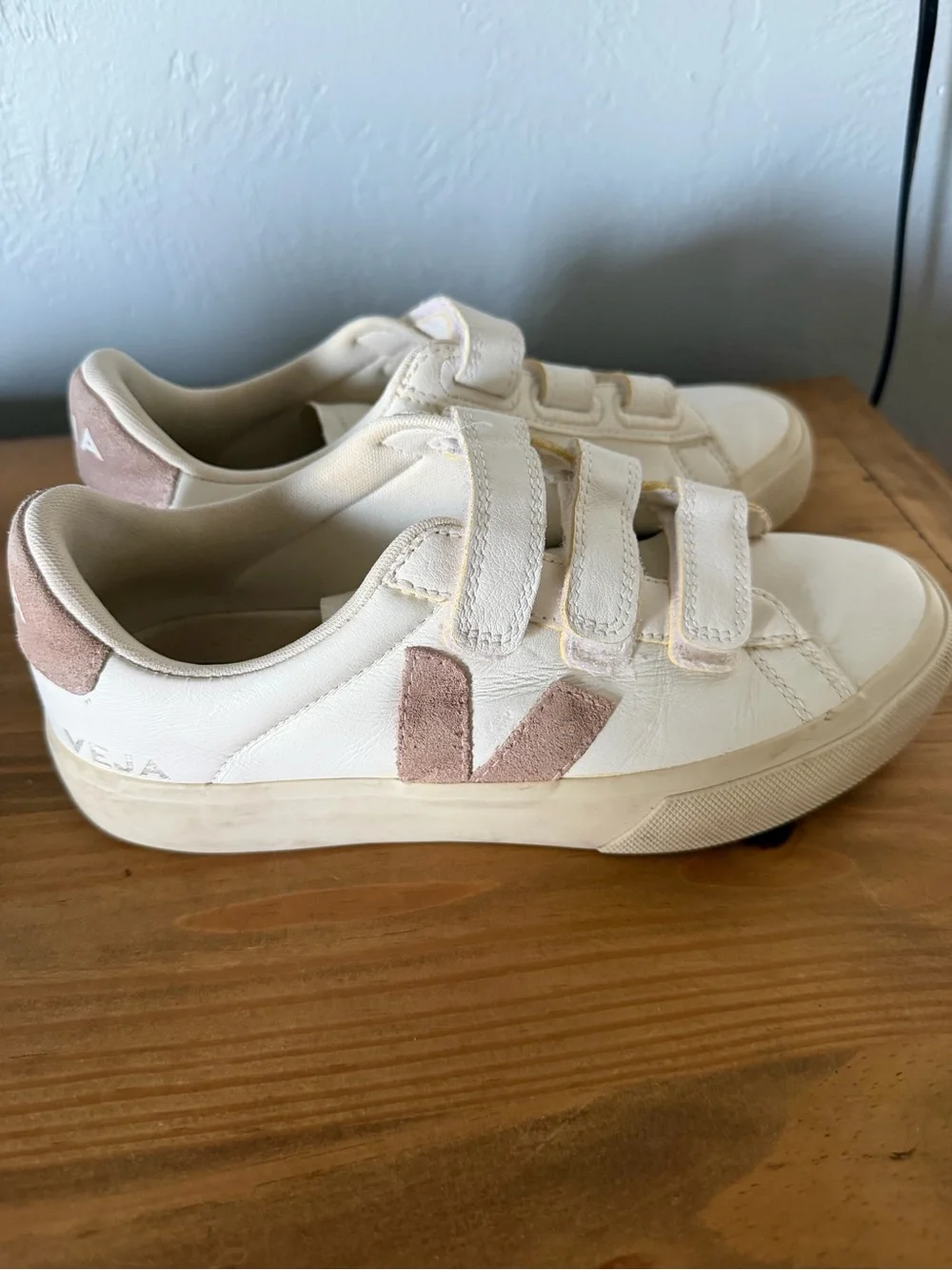 Veja Cream White Sneakers with Pink Suede Accents